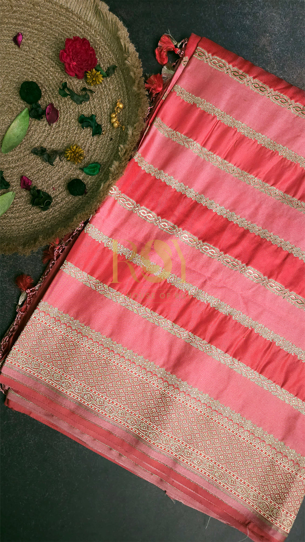 Peachish Pink Banarasi Silk Saree