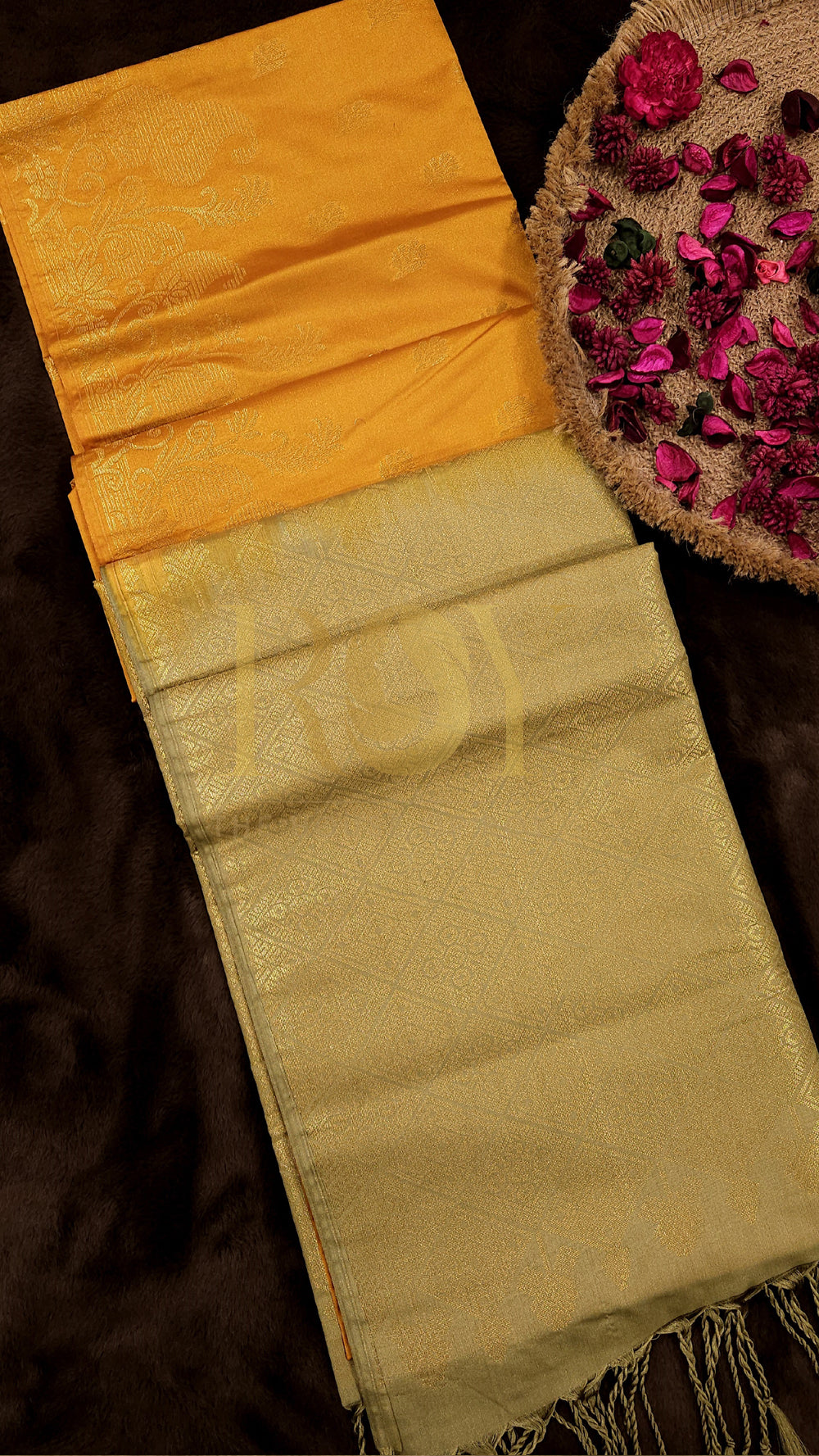 Amber Yellow Turning Border Soft Silk Saree