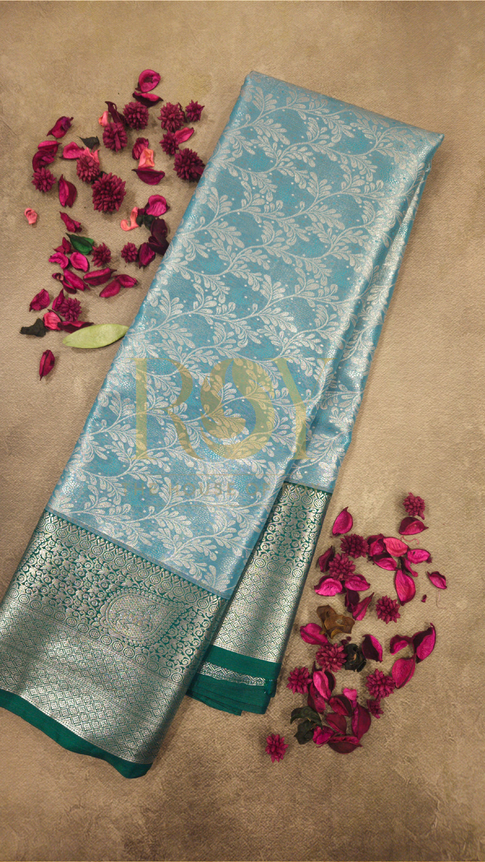 Aquamarine Blue Silver Jari Tissue Jacquard Saree