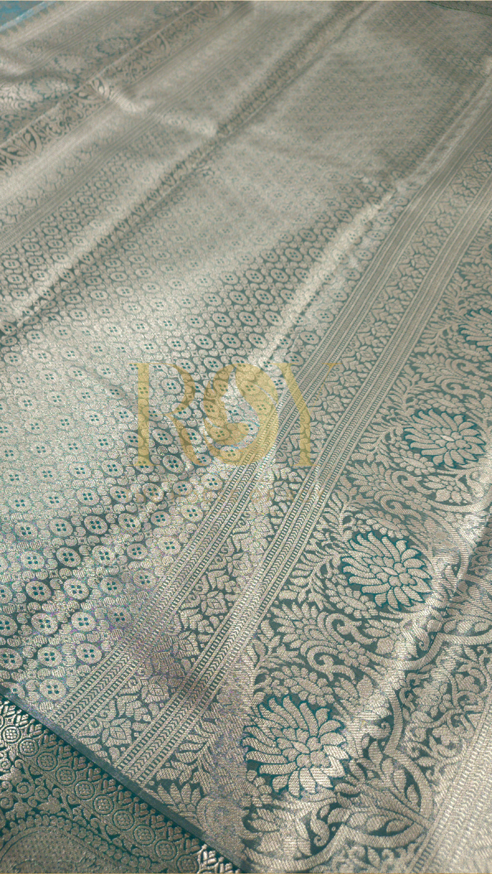 Aquamarine Blue Silver Jari Tissue Jacquard Saree