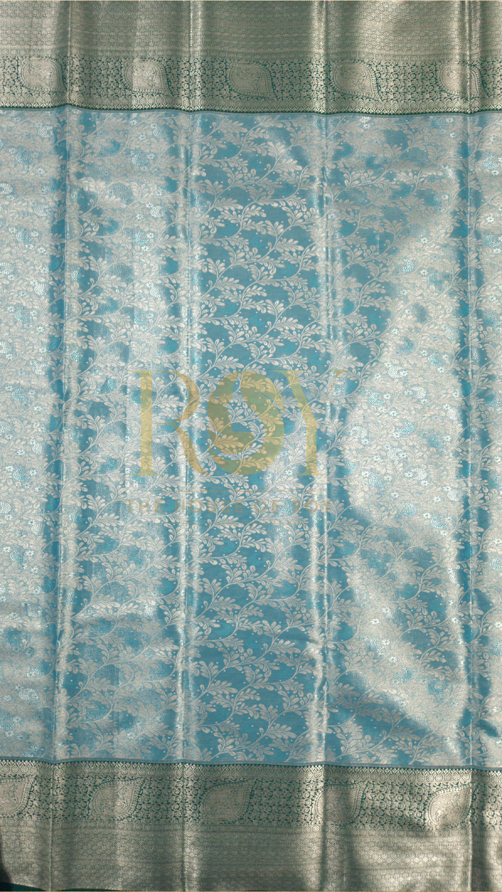 Aquamarine Blue Silver Jari Tissue Jacquard Saree