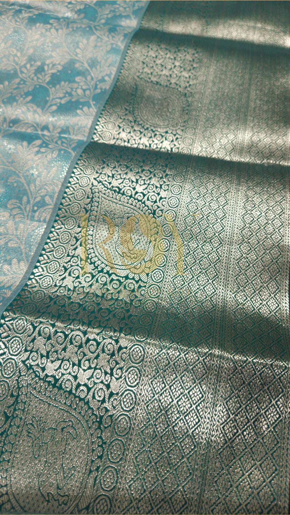 Aquamarine Blue Silver Jari Tissue Jacquard Saree