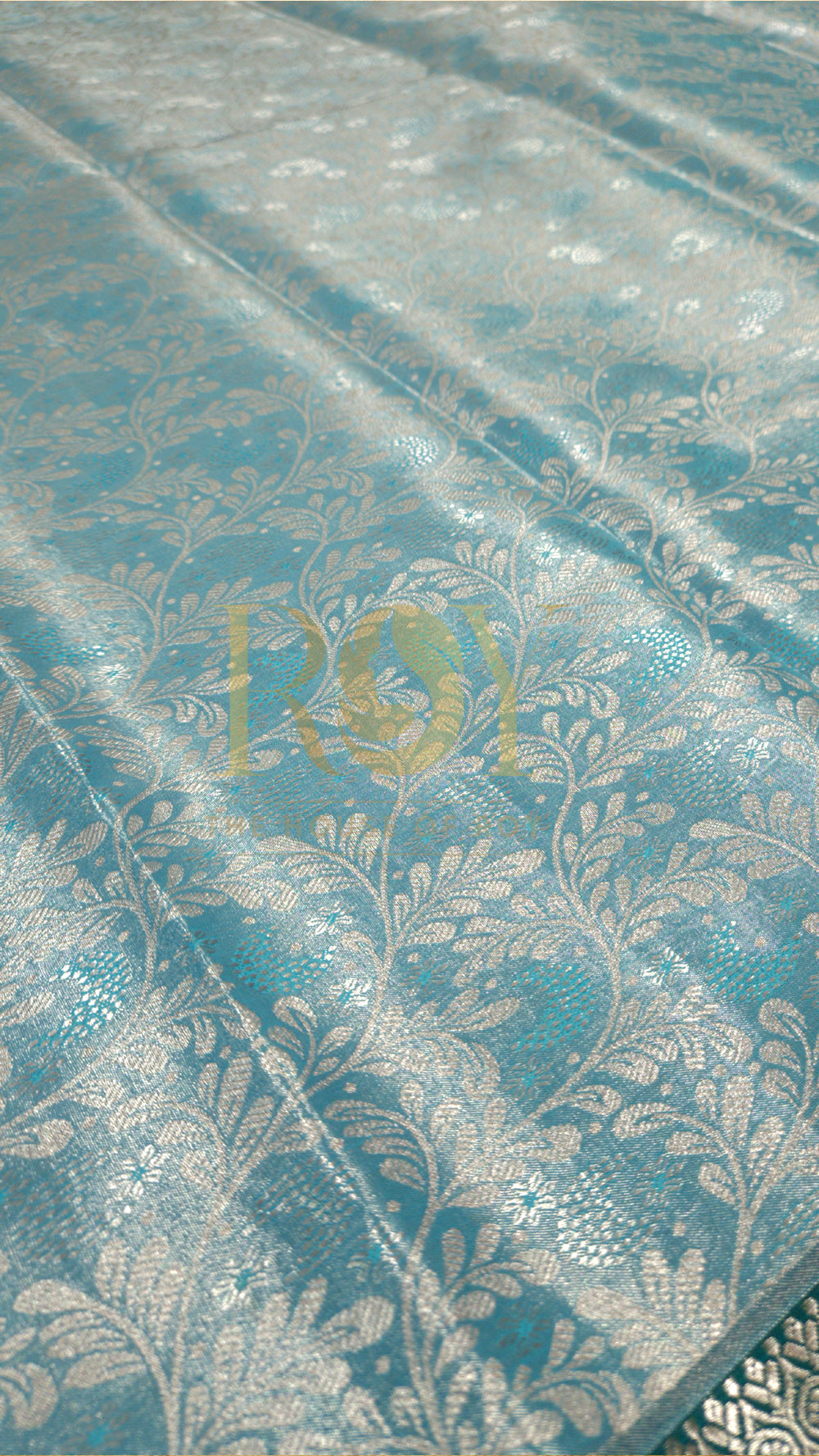 Aquamarine Blue Silver Jari Tissue Jacquard Saree