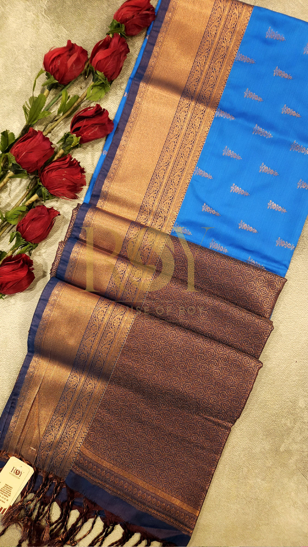 Azure Blue 1000 Butta Soft Silk Saree