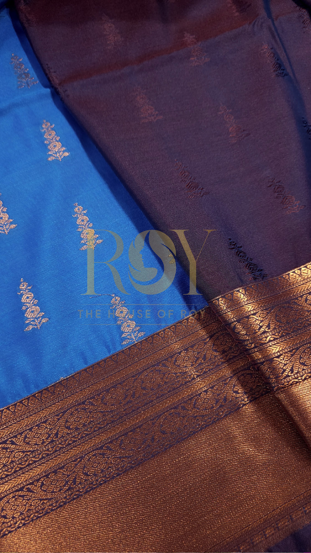 Azure Blue 1000 Butta Soft Silk Saree