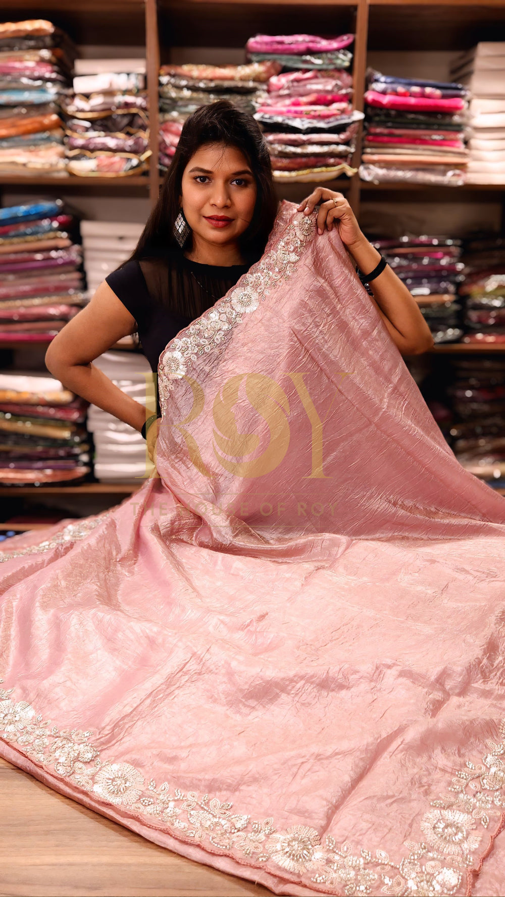 Baby Pink Crushed Shimmer Saree