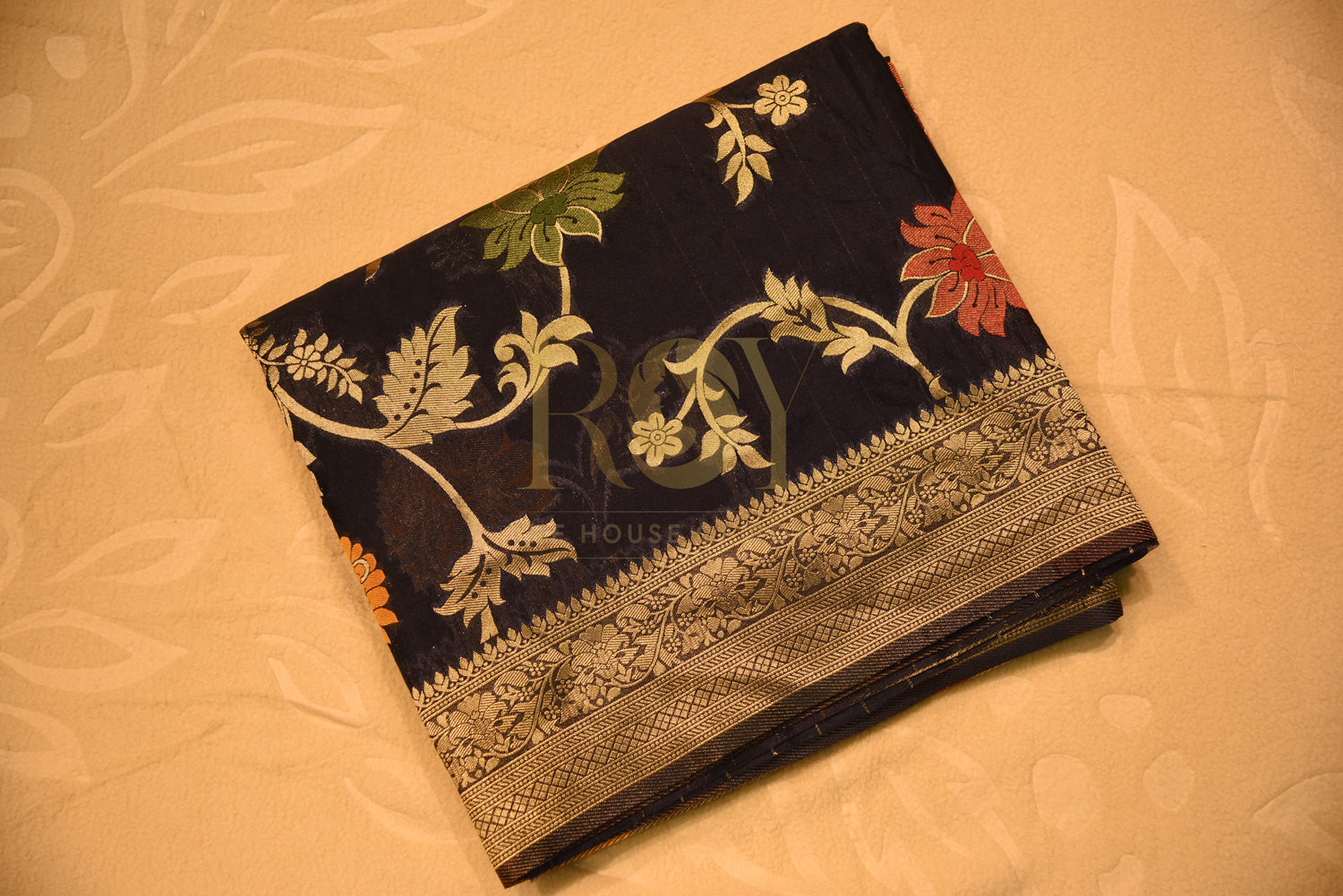 Banarasi Kora Silk Navy Blue Saree