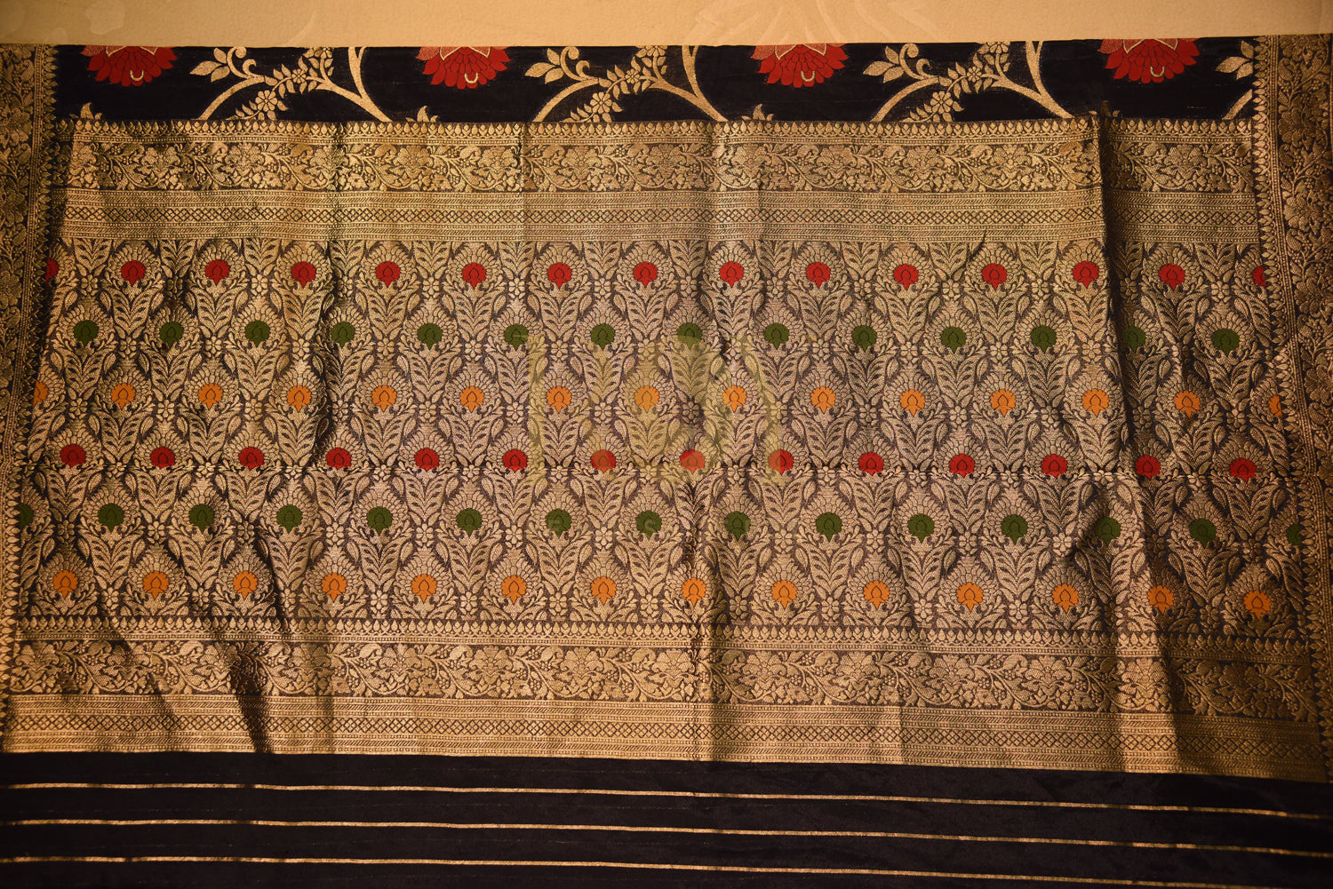 Banarasi Kora Silk Navy Blue Saree