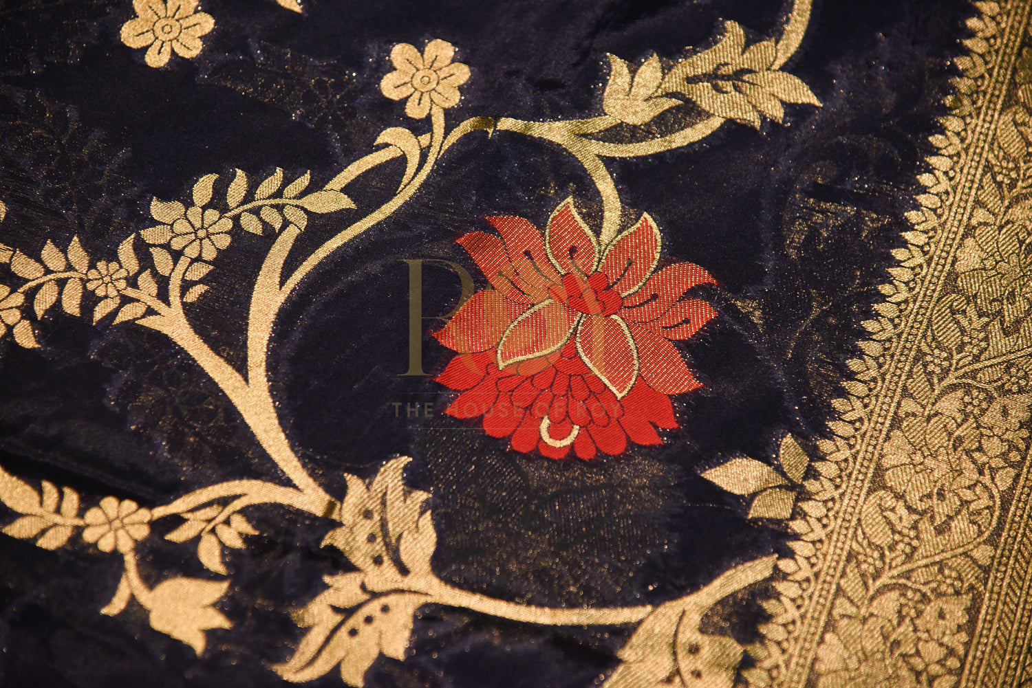 Banarasi Kora Silk Navy Blue Saree
