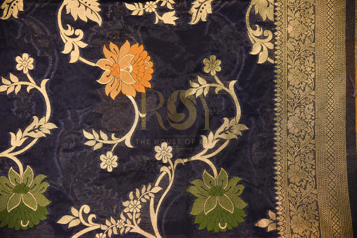 Banarasi Kora Silk Navy Blue Saree