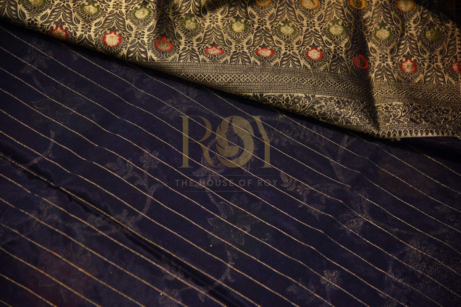 Banarasi Kora Silk Navy Blue Saree