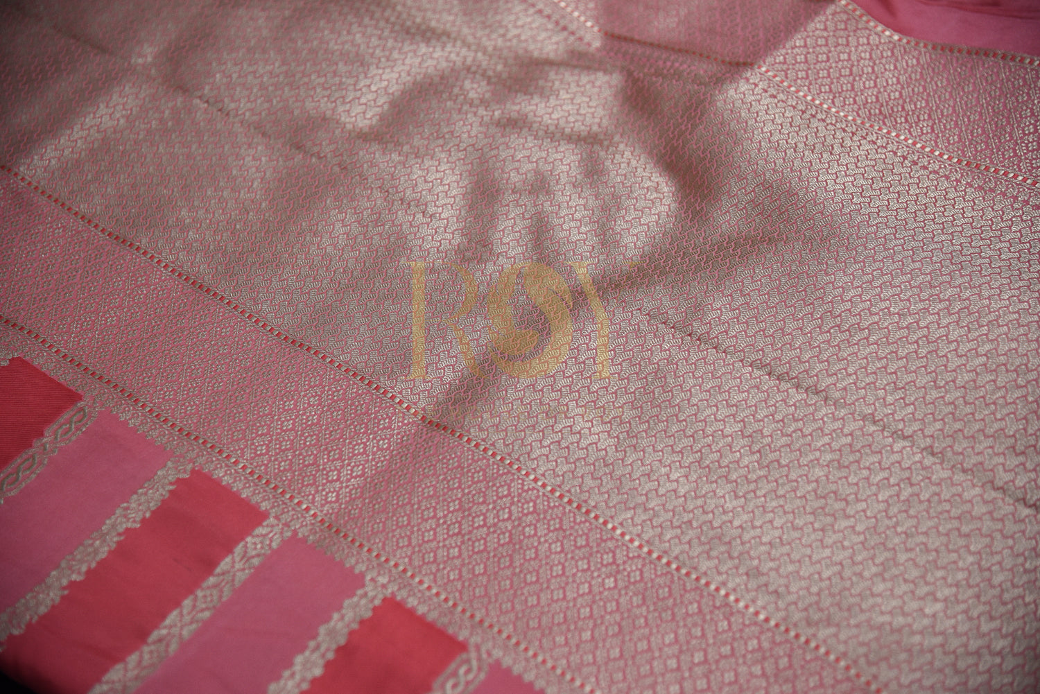 Peachish Pink Banarasi Silk Saree