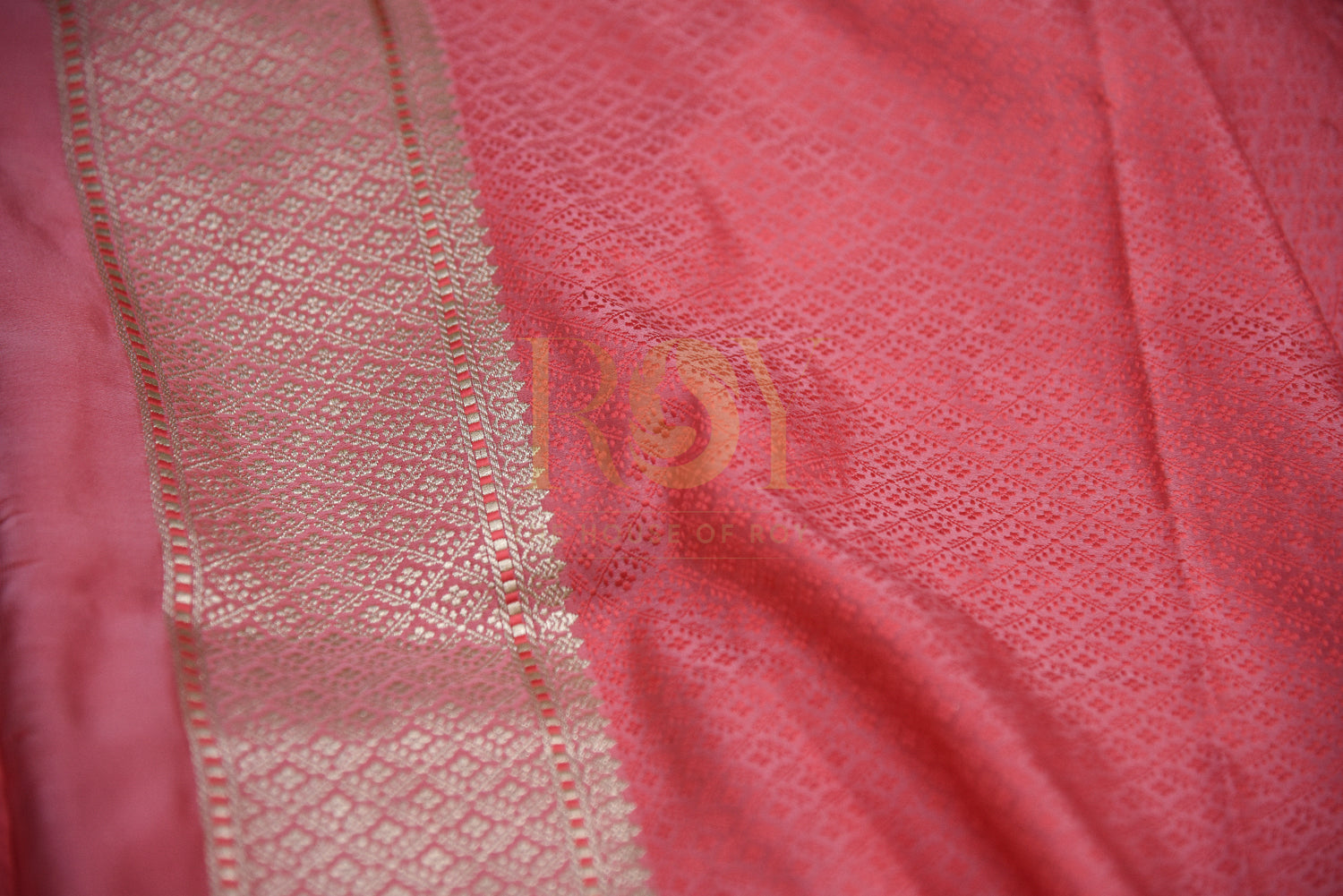 Peachish Pink Banarasi Silk Saree