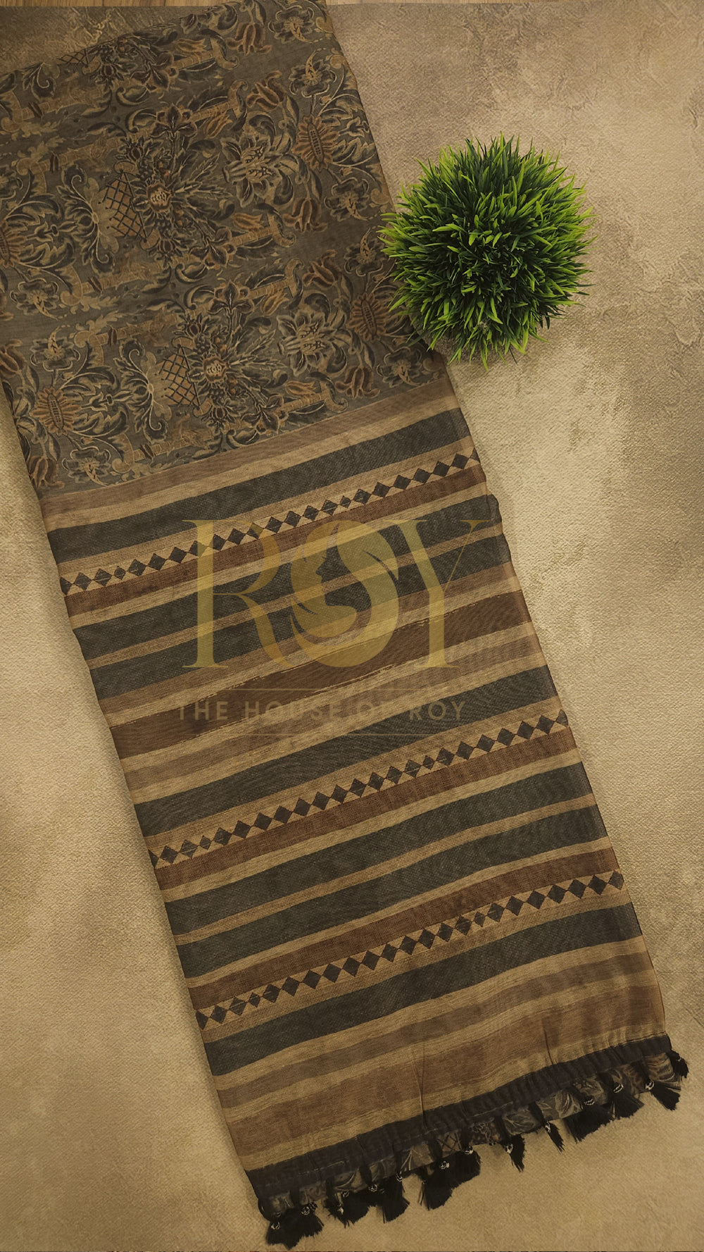 Beige Ethnic Printed Mix Cotton Saree