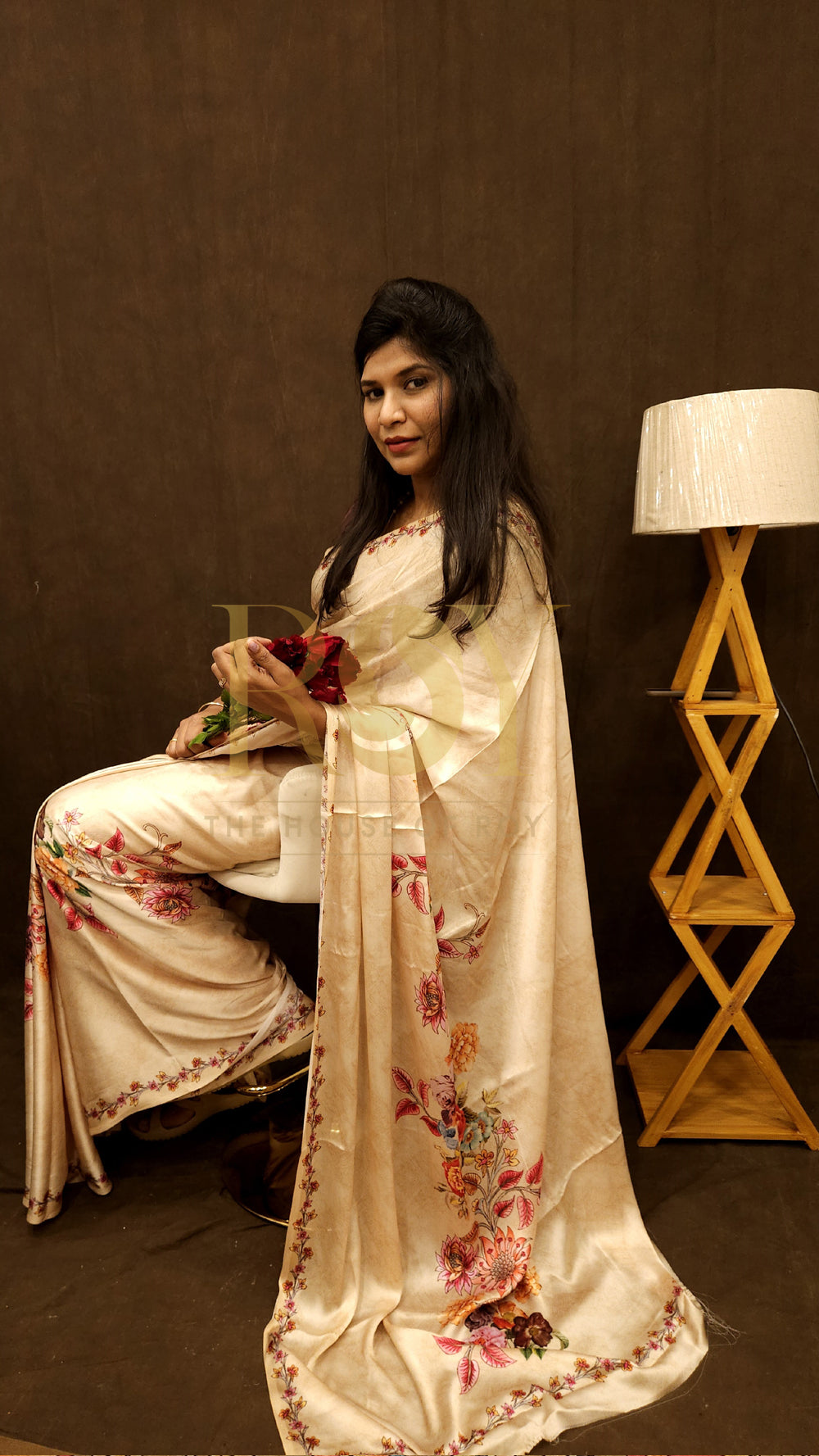 Beige Floral Modal Viscose Saree
