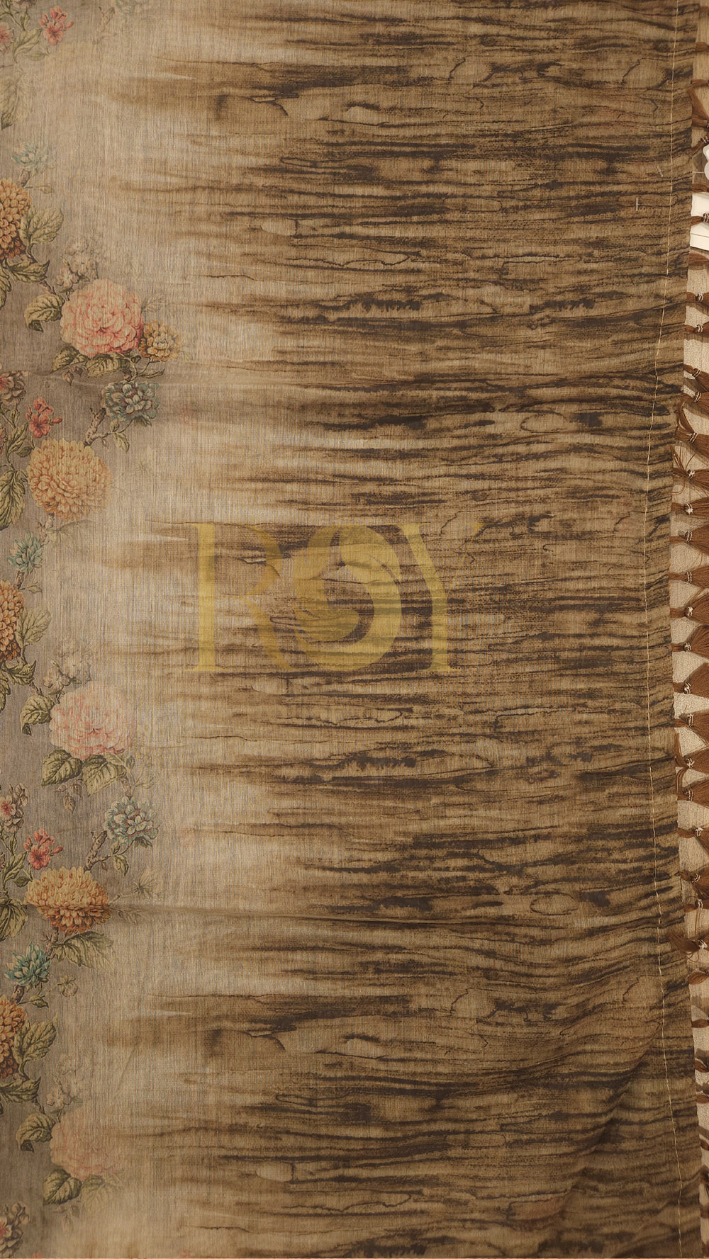 Beige Floral Printed Mix Cotton Saree