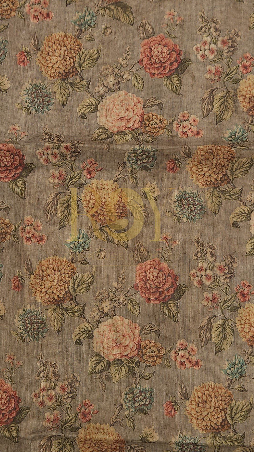 Beige Floral Printed Mix Cotton Saree