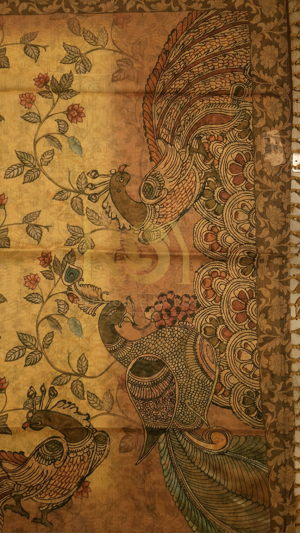 Beige Kalamkari Printed Mix Cotton Saree