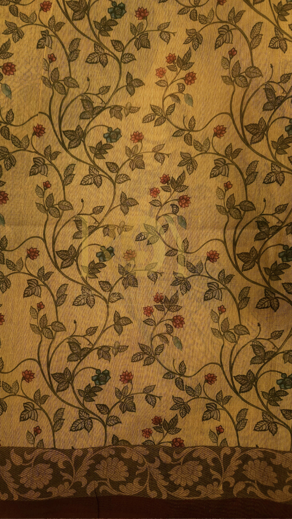 Beige Kalamkari Printed Mix Cotton Saree