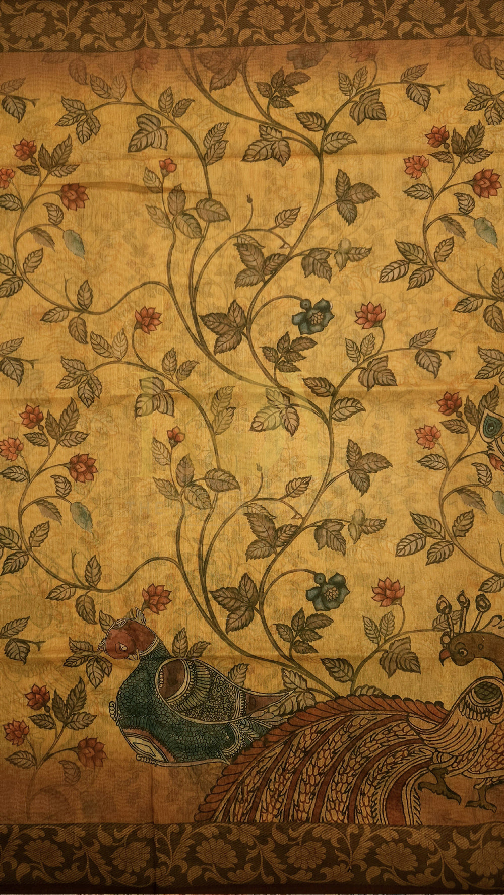 Beige Kalamkari Printed Mix Cotton Saree