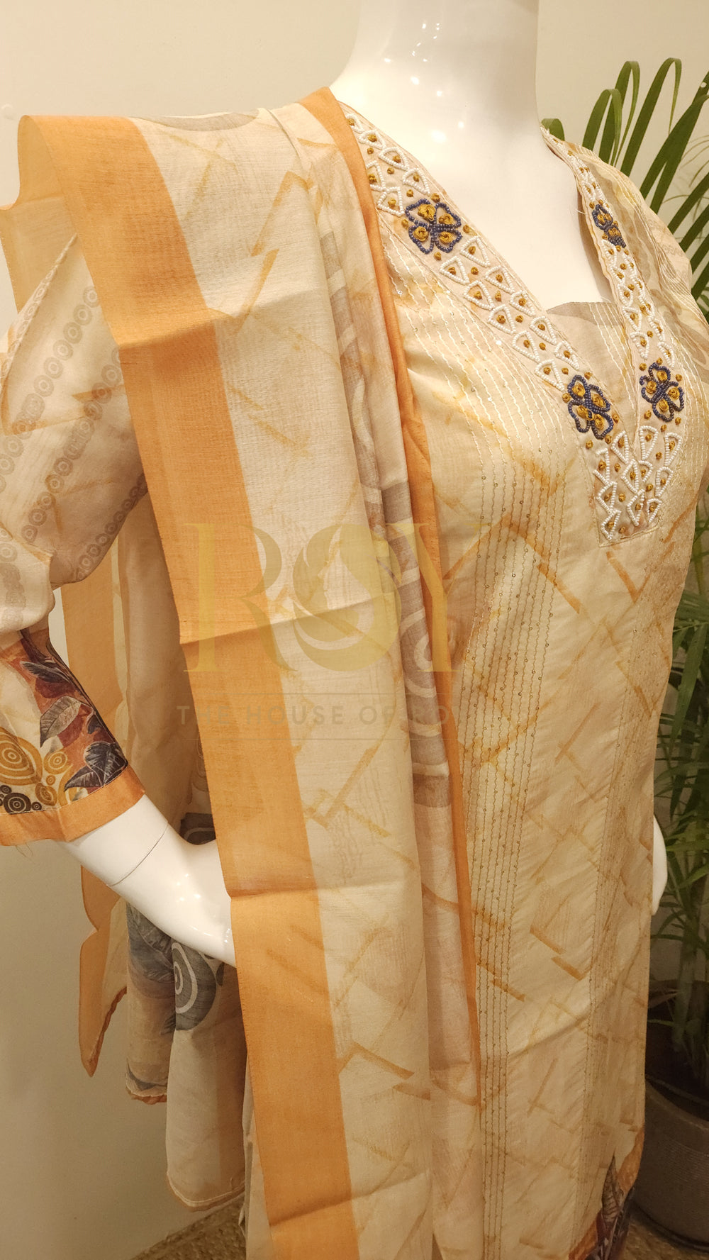 Beige Printed Chudithar Set