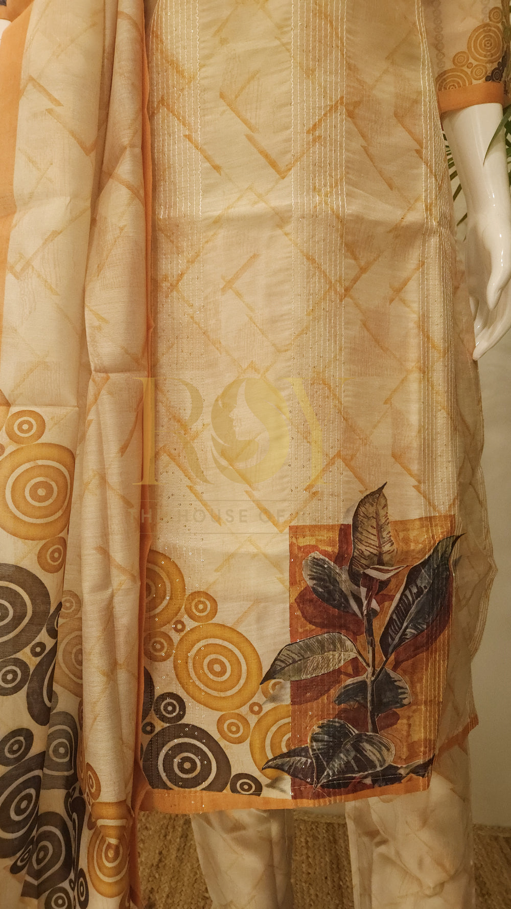 Beige Printed Chudithar Set