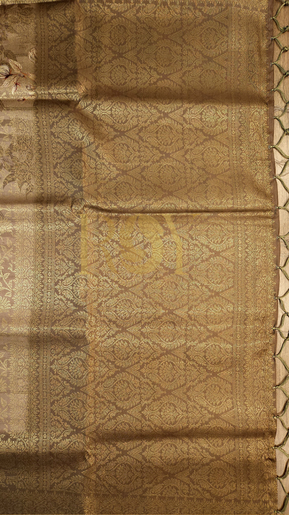 Beige Zari Softy Silk Saree