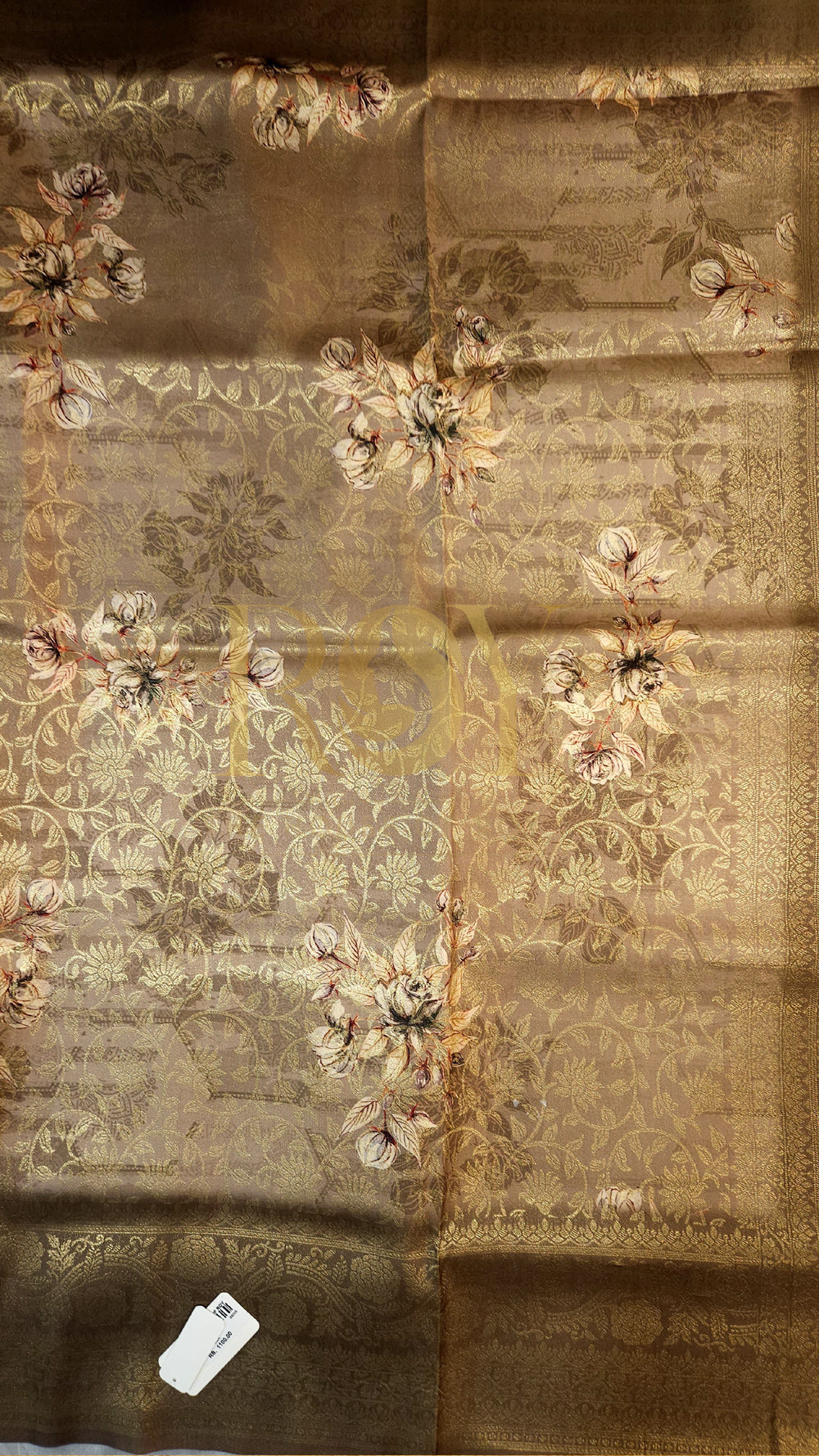 Beige Zari Softy Silk Saree