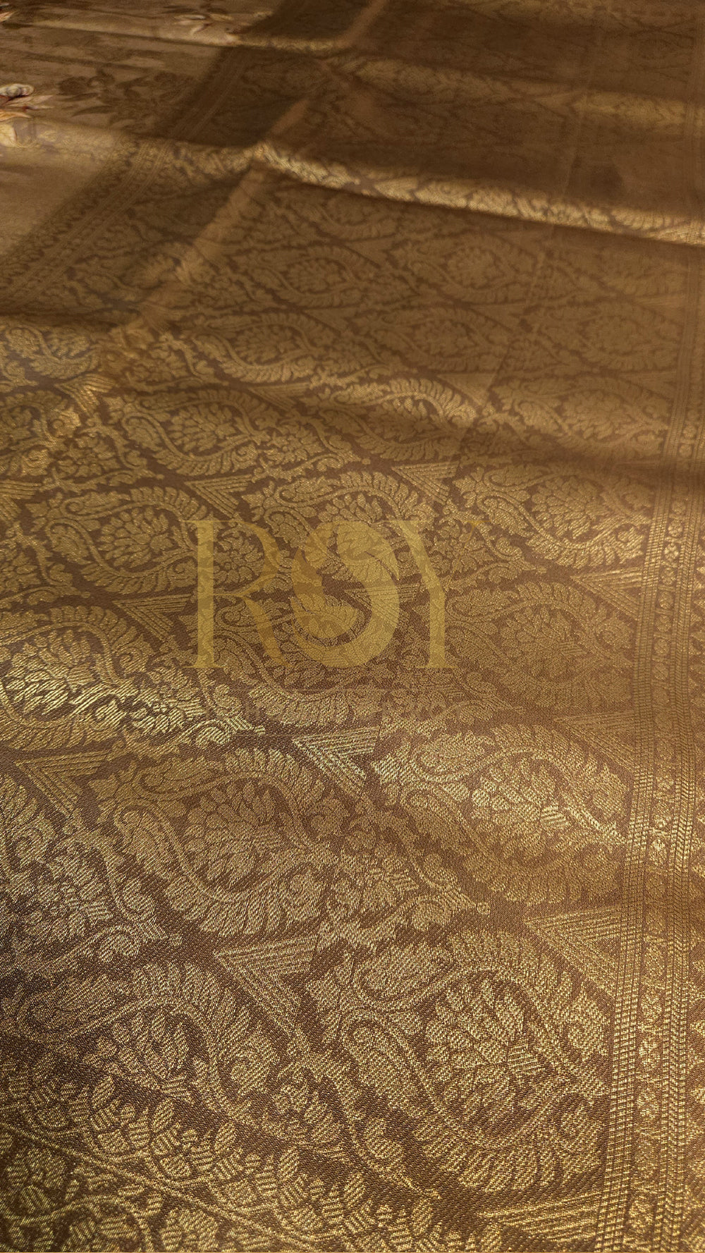 Beige Zari Softy Silk Saree