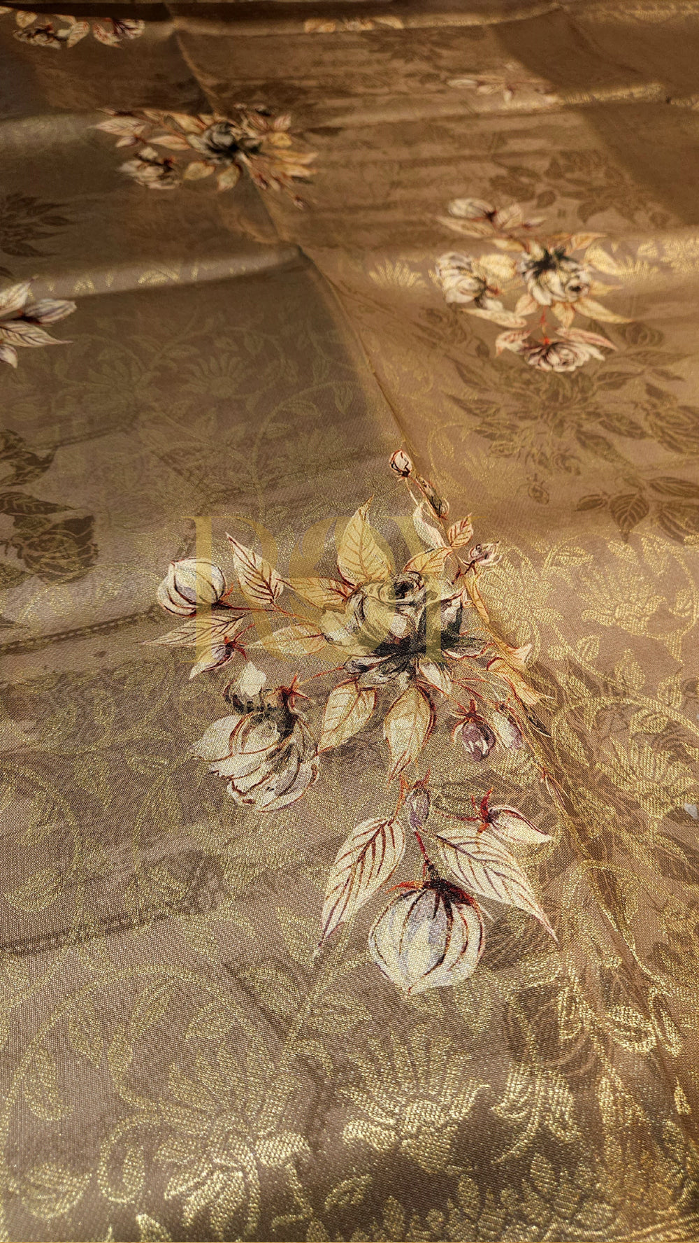Beige Zari Softy Silk Saree