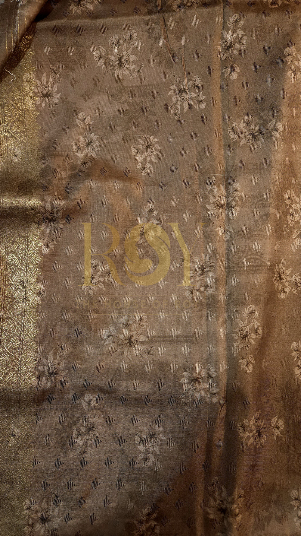 Beige Zari Softy Silk Saree
