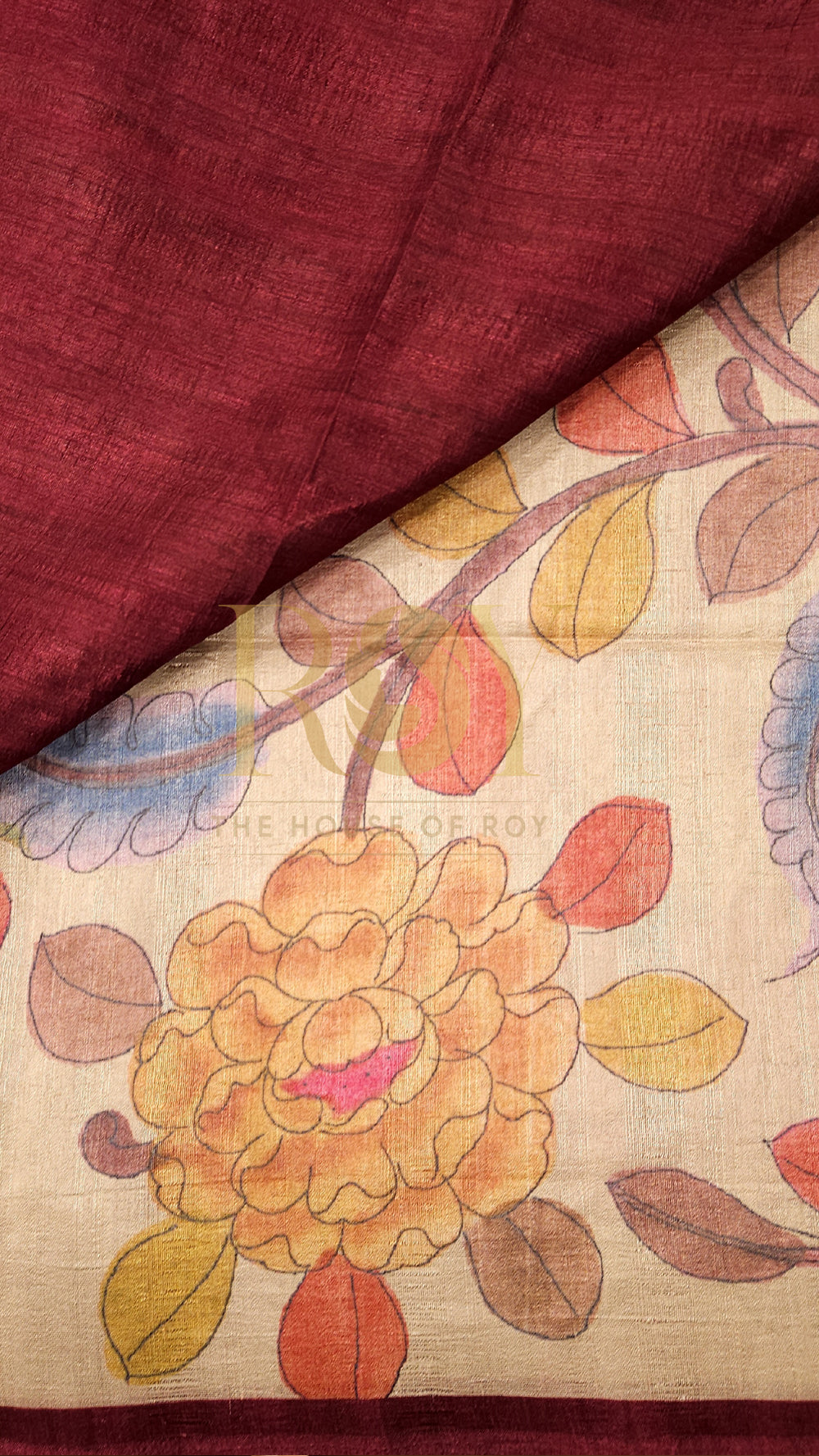 Berry Kalamkari Print Mix Tussar Saree