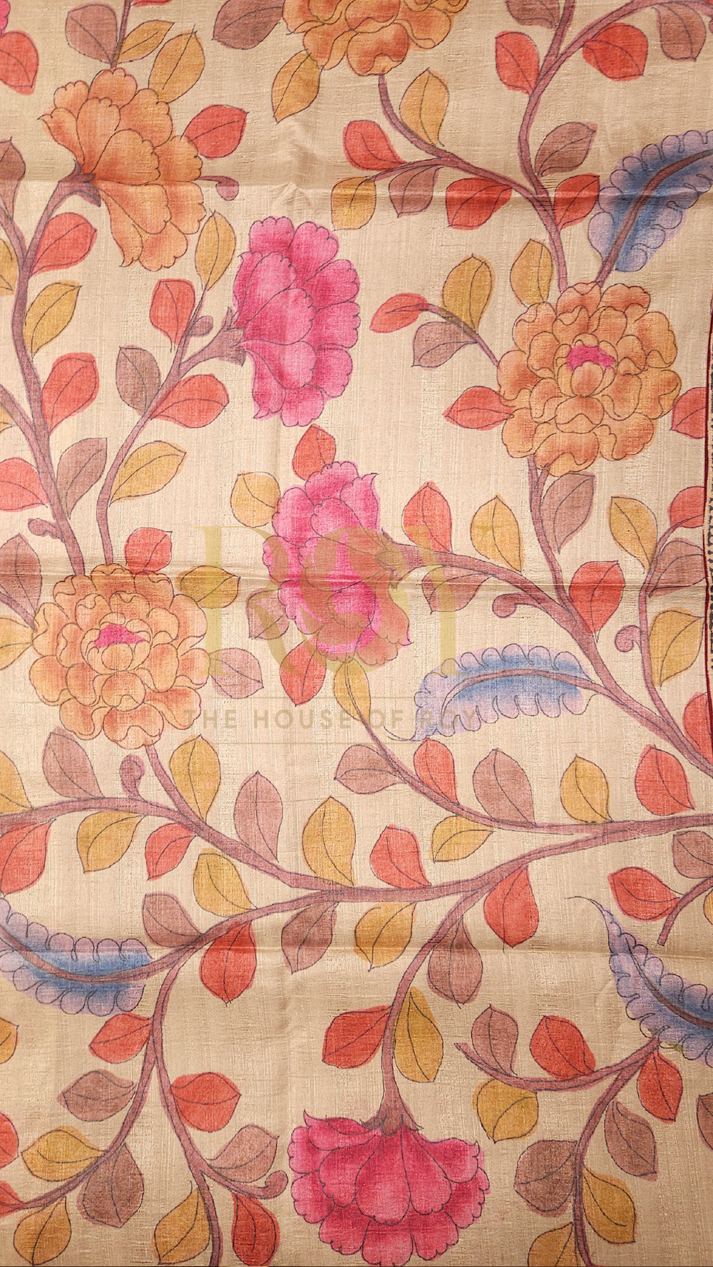 Berry Kalamkari Print Mix Tussar Saree