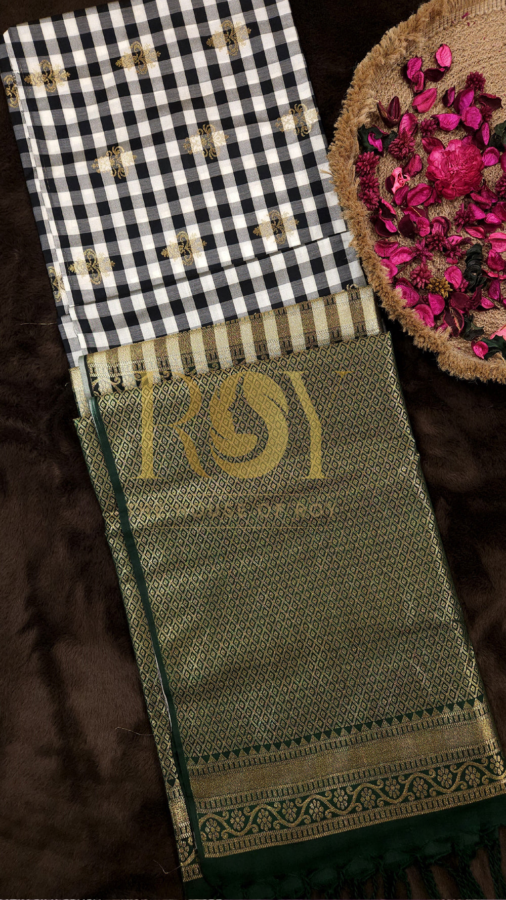 Black & White Kattam Luxury Soft Silk Saree