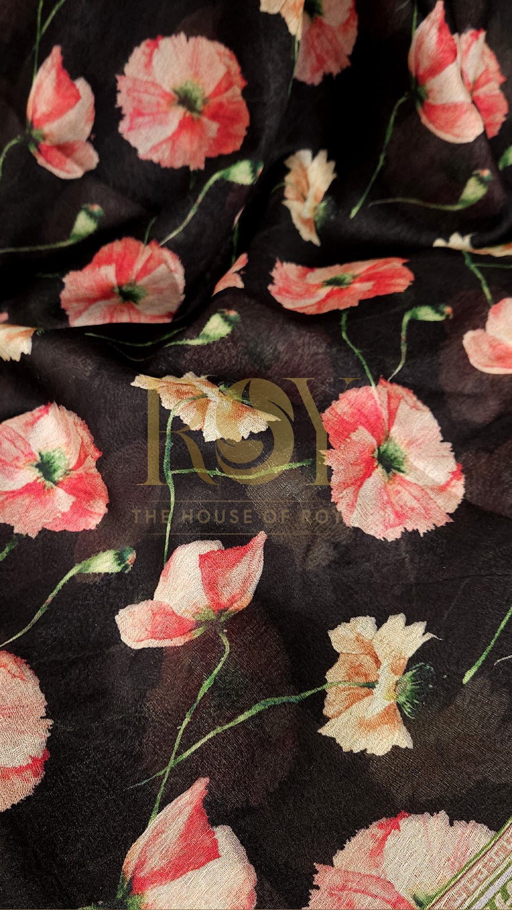Black Digital Floral Print Saree