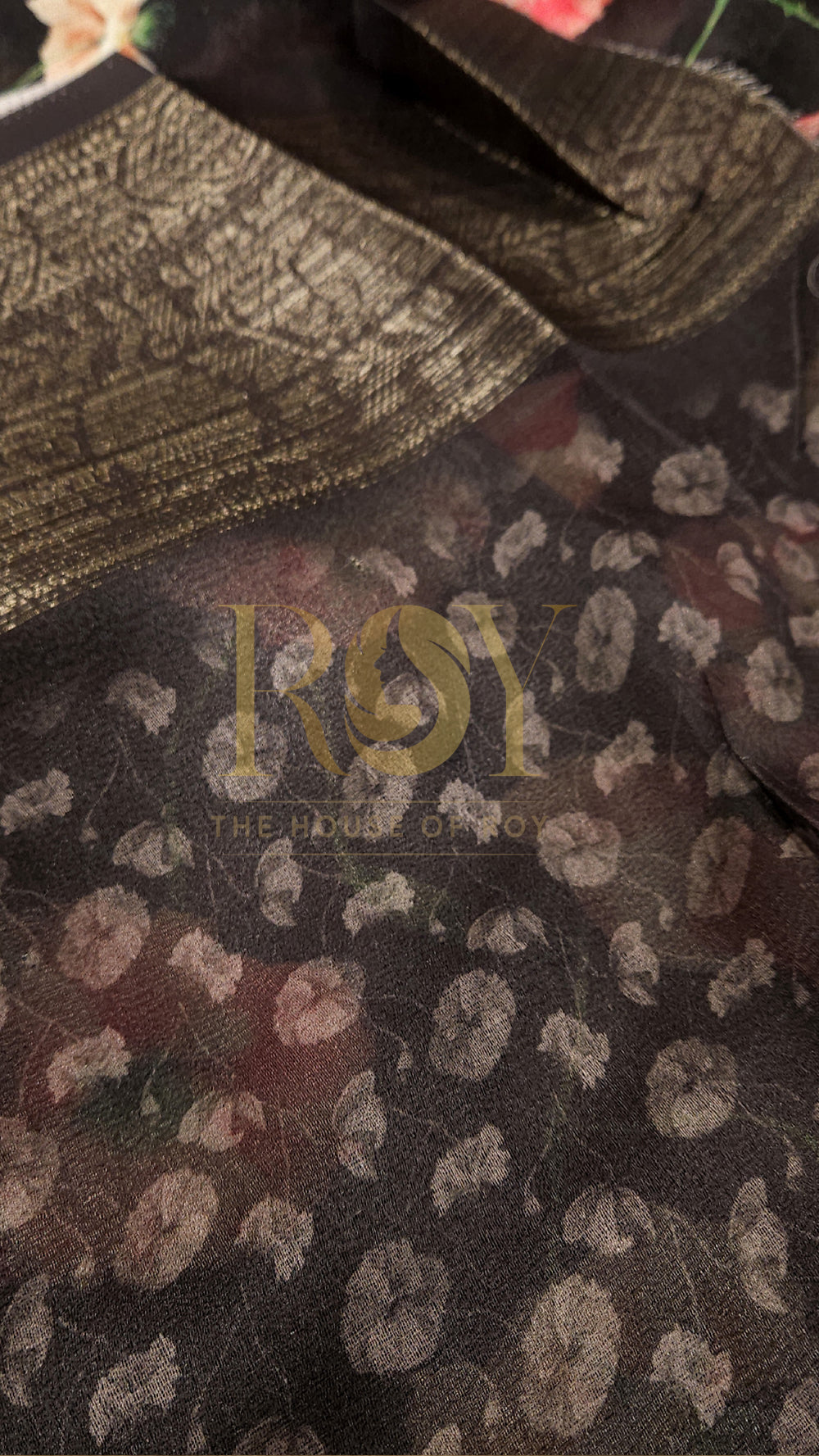 Black Digital Floral Print Saree