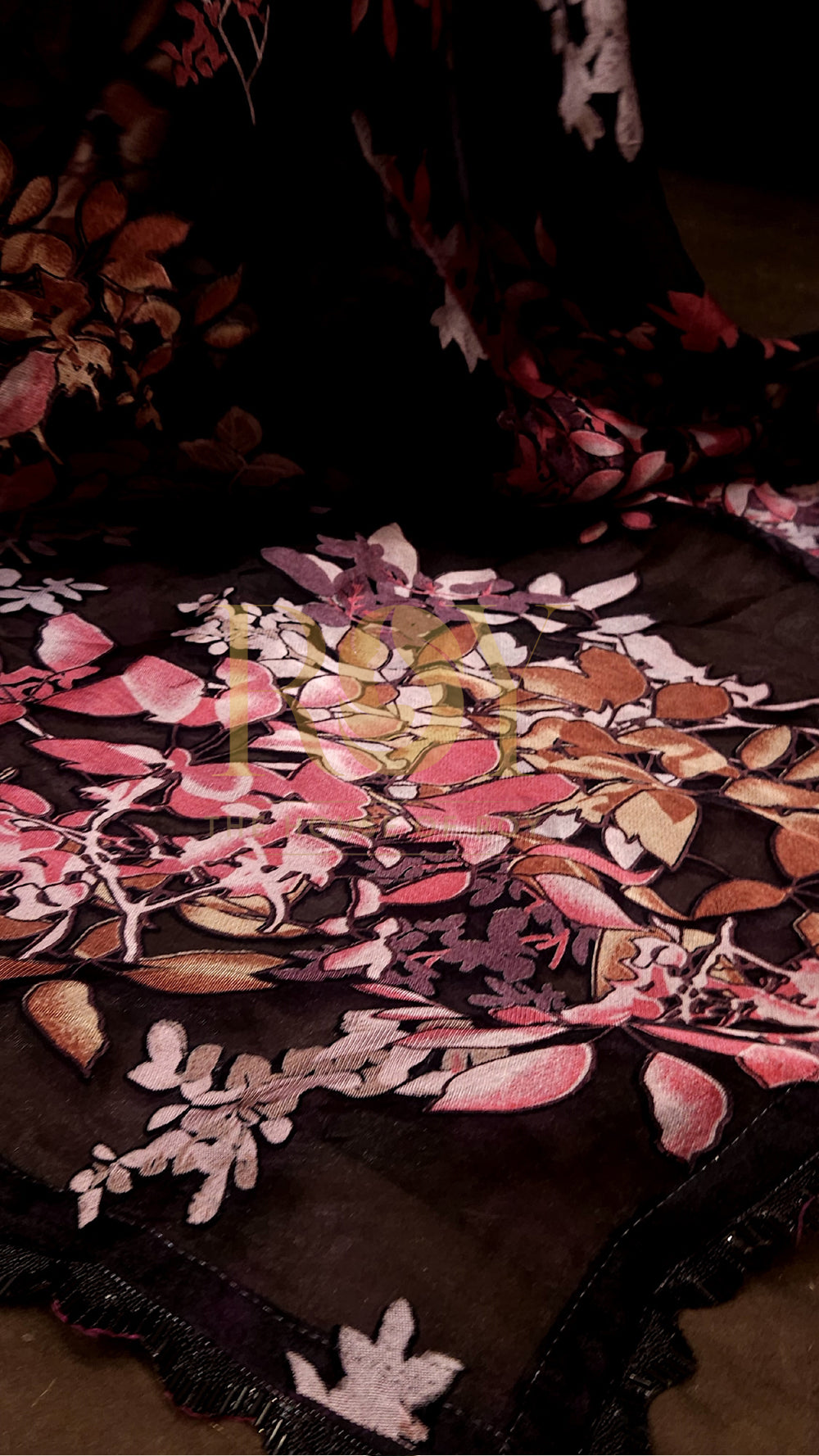 Black floral designer Net Saree