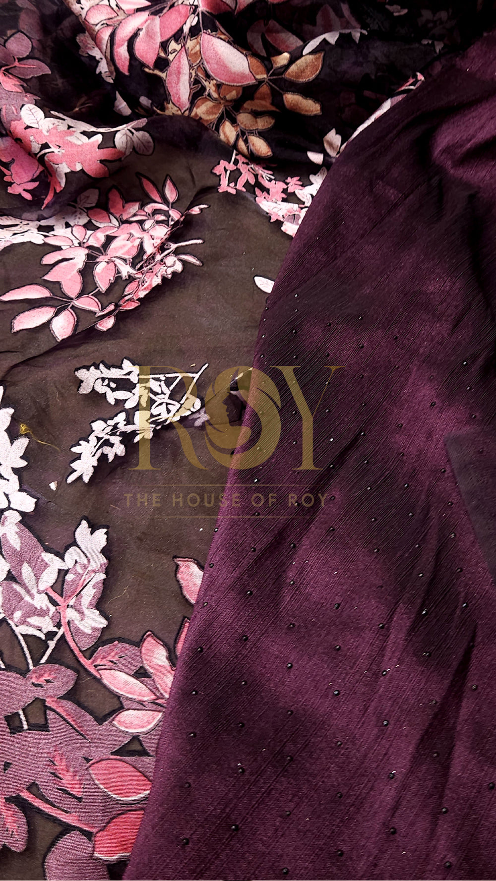 Black floral designer Net Saree