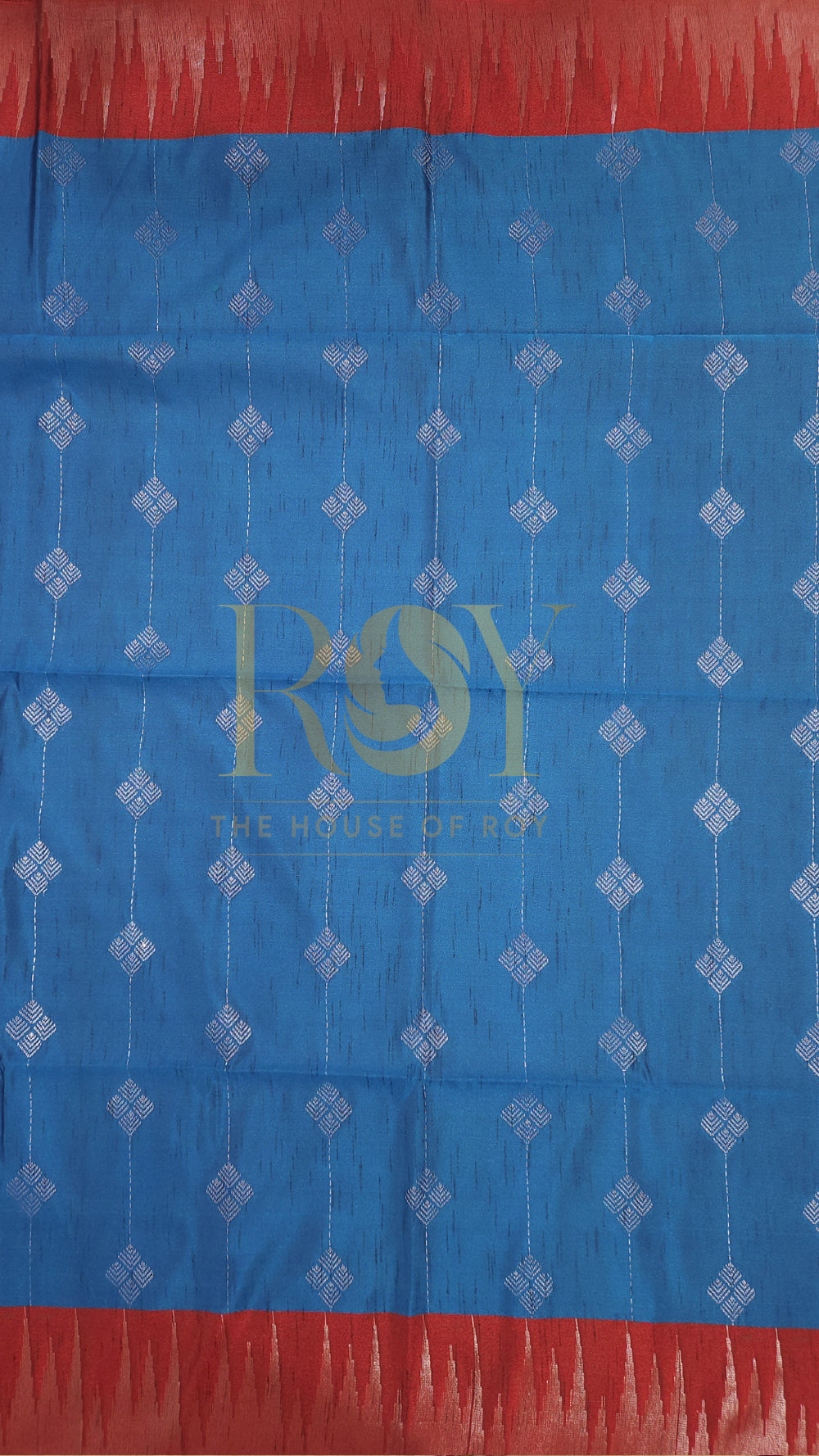 Blue with Kum Kum Red Silver Zari Slub Silk Saree