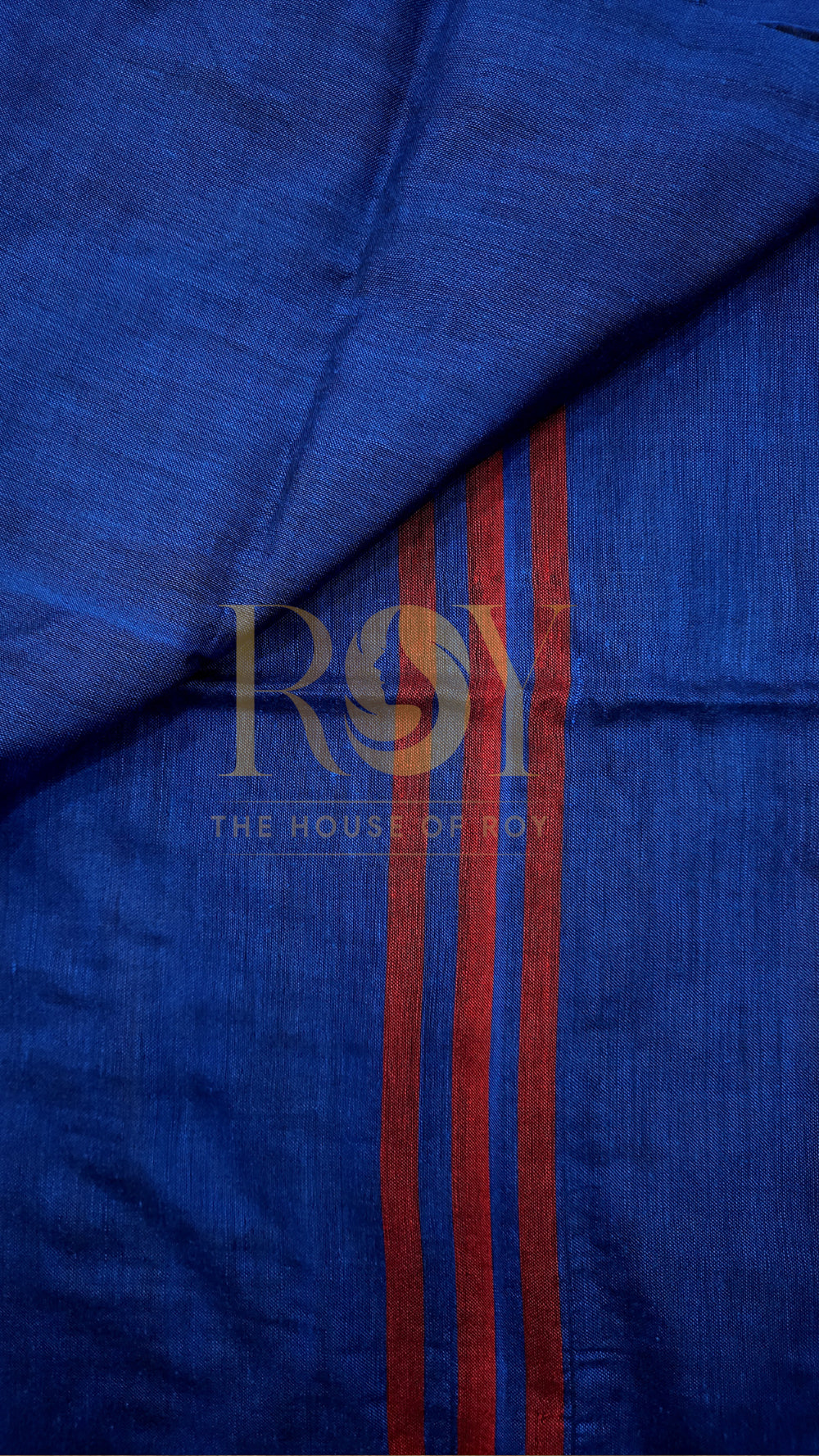 Blue with Maroon Striped Khadi Mul Cotton Saree