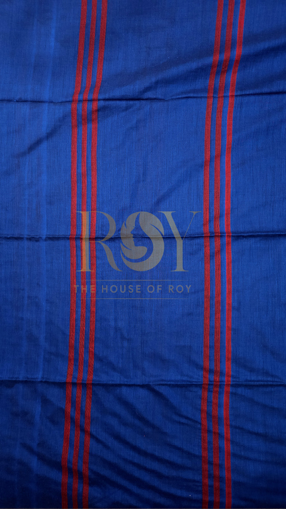 Blue with Maroon Striped Khadi Mul Cotton Saree