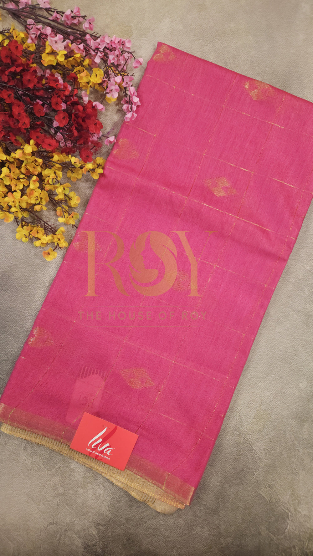 Bright Pink Kattam Zari Liva Cotton Saree