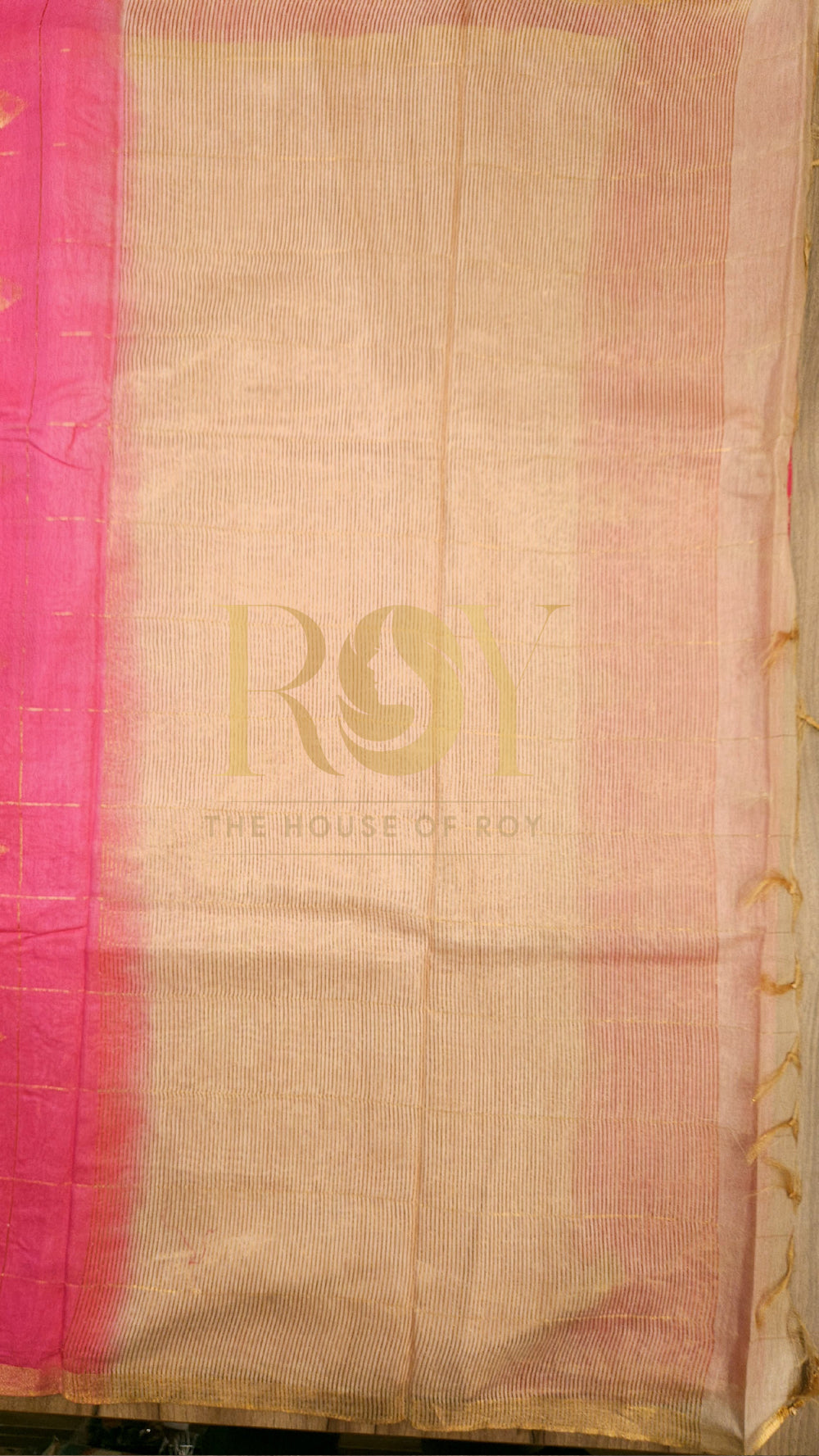 Bright Pink Kattam Zari Liva Cotton Saree
