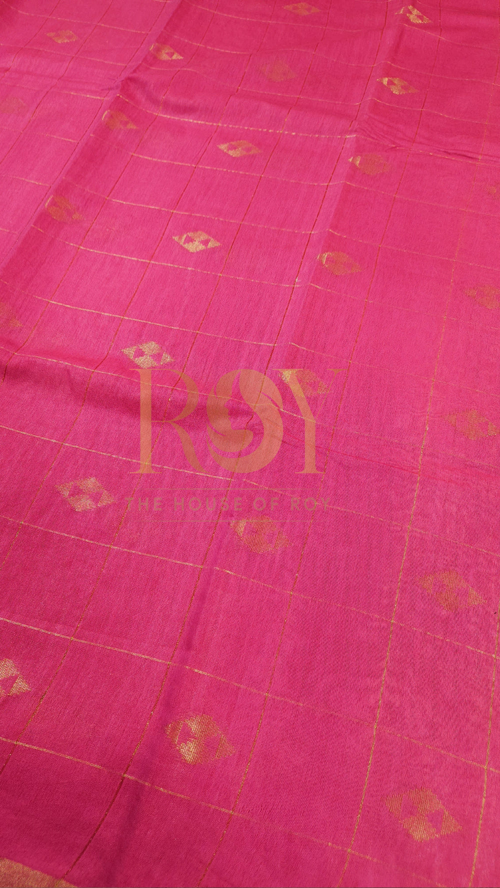 Bright Pink Kattam Zari Liva Cotton Saree