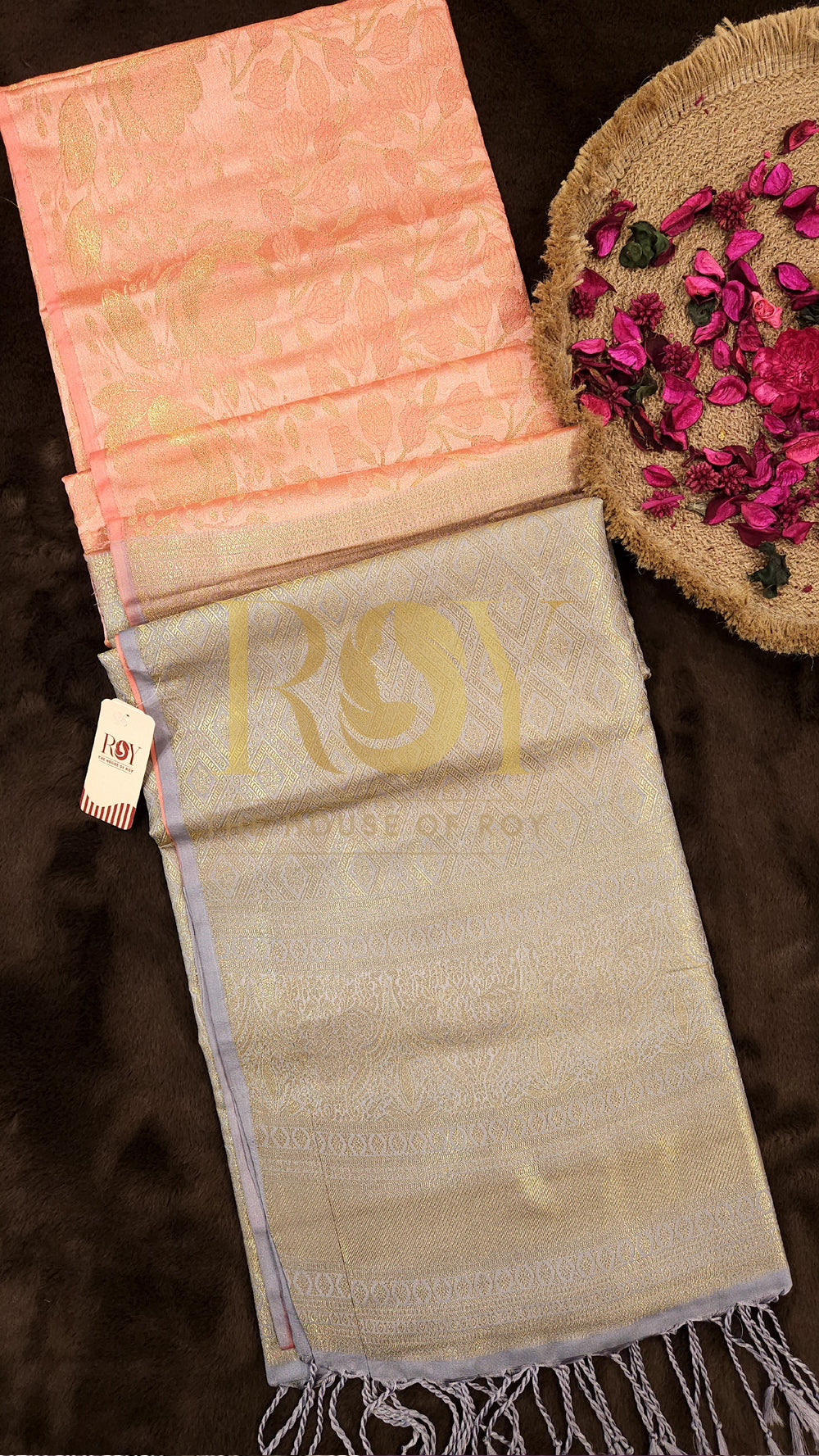 Bright Peach Luxury Brocade Soft Silk Saree