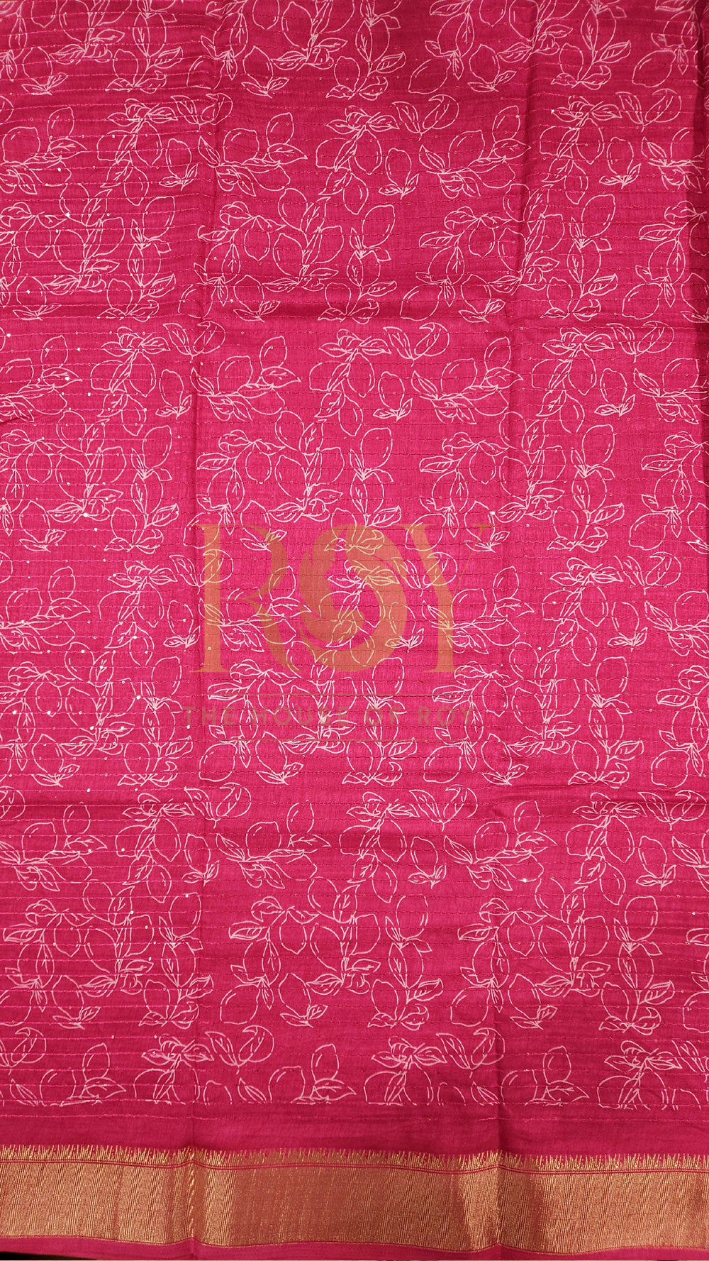 Bright Pink White Floral Print Sequinned Saree