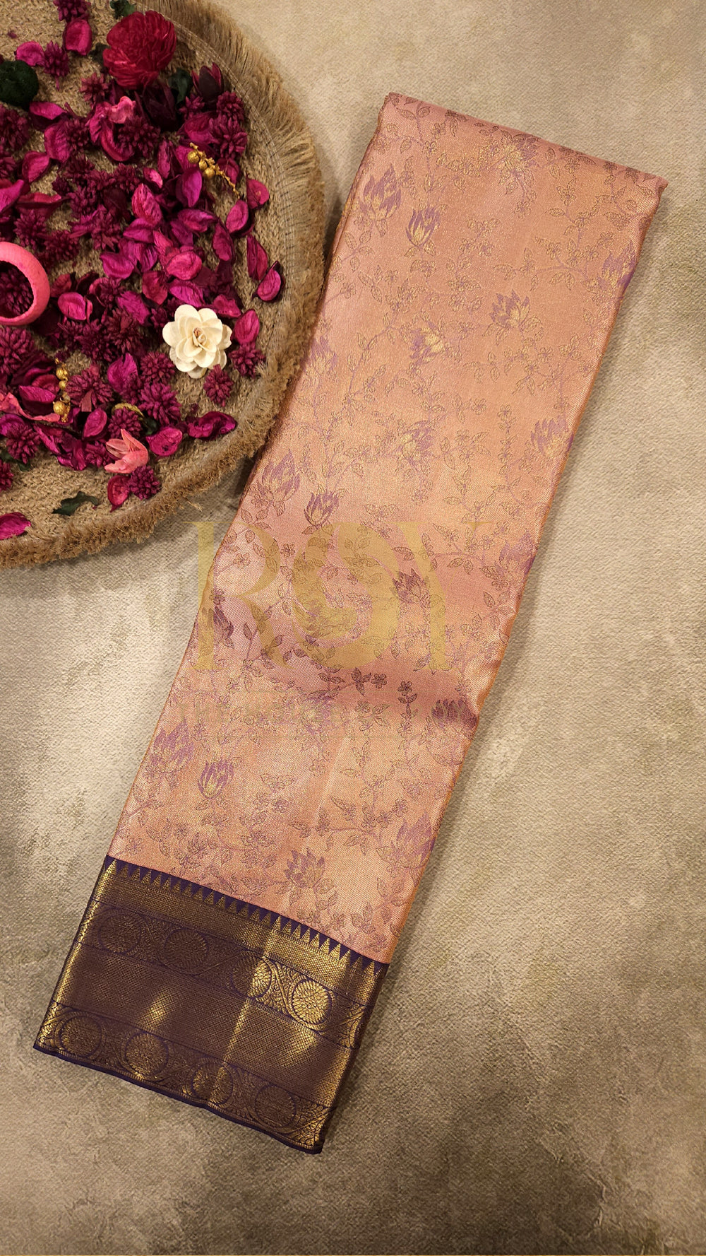 British Rose Kancheepuram Pure Soft Silk Saree