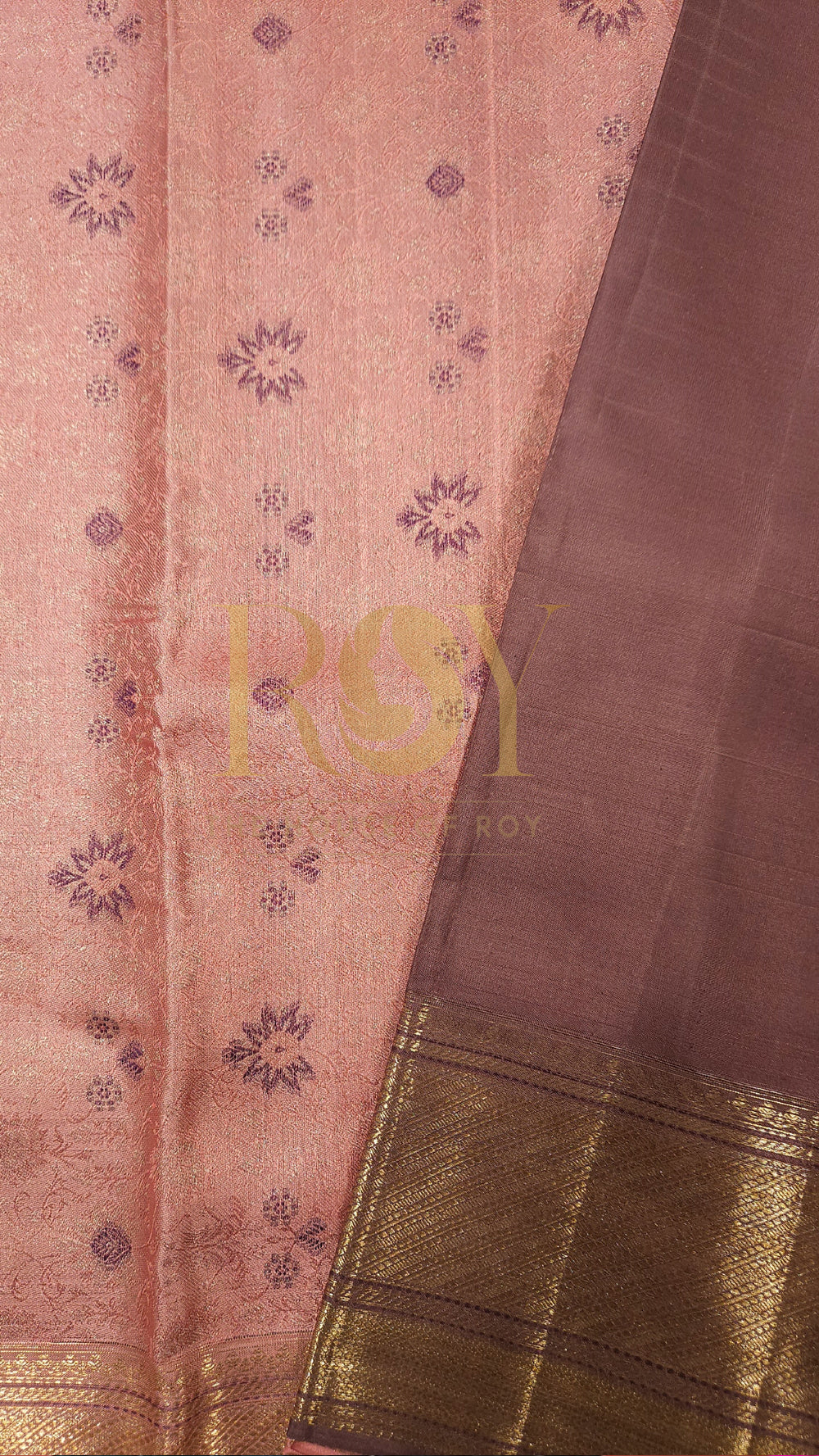 British Rose Floral Pure Kancheepuram Silk Saree
