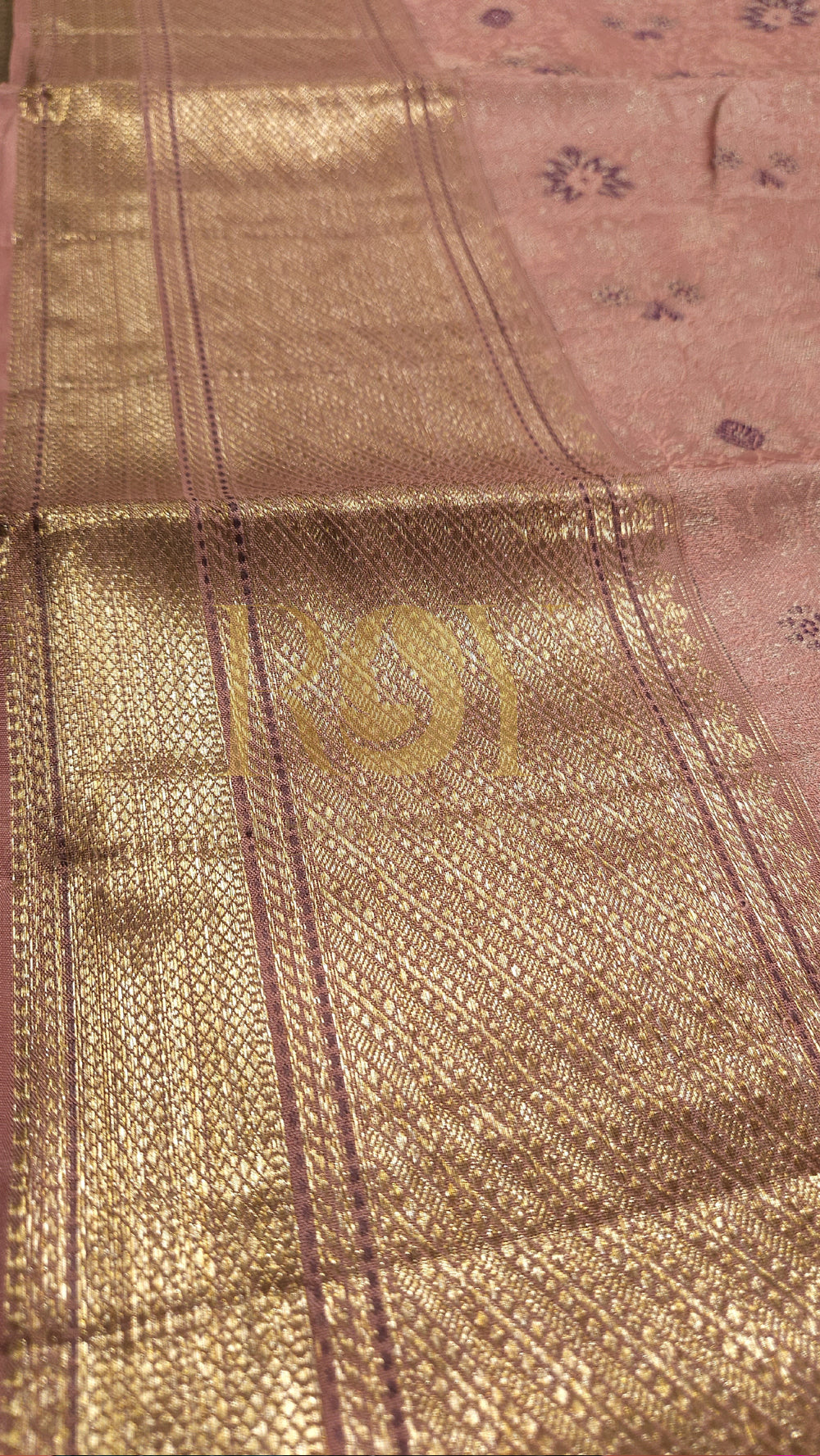 British Rose Floral Pure Kancheepuram Silk Saree