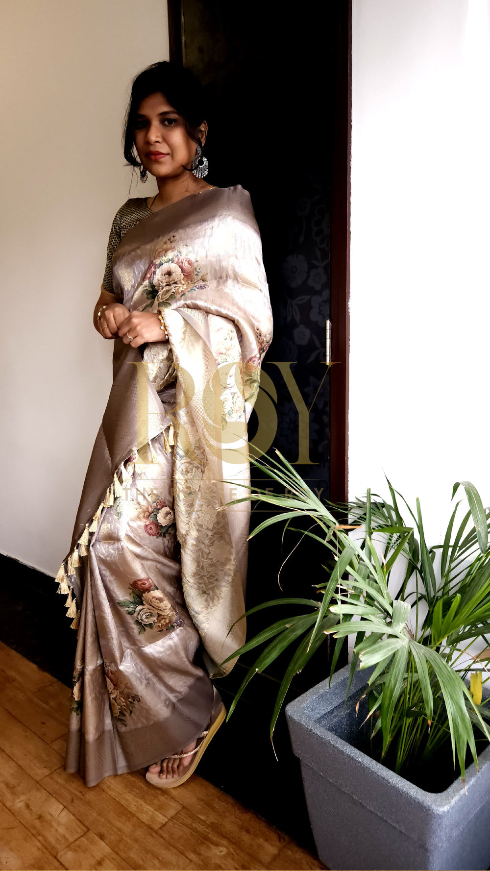 Brocade Beige Silk Saree